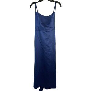 after six formal maxi dress sleveless blue zip up tie waist acetate made READ